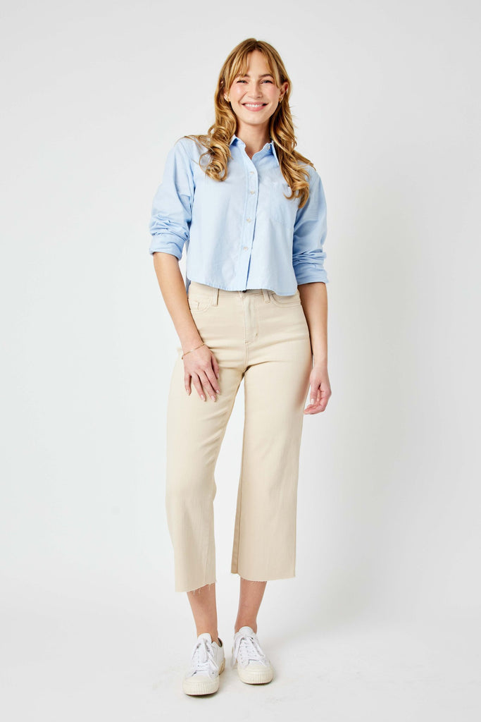 Judy Blue High-Rise Garment Dyed Cropped Wide Leg Jeans JB88802 in Bone White