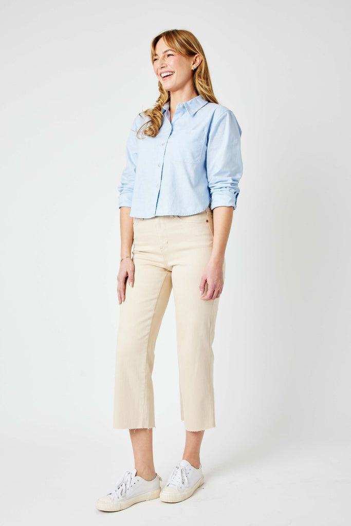 Judy Blue High-Rise Garment Dyed Cropped Wide Leg Jeans JB88802 in Bone White