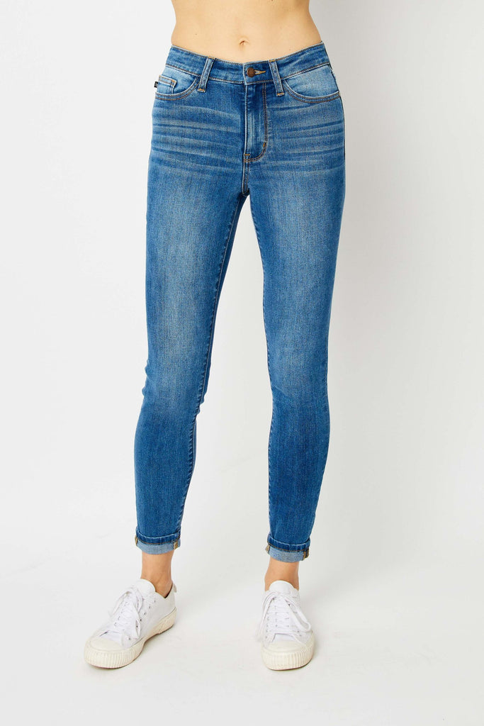 Judy Blue High-Rise Cuffed Hem Skinny Jeans JB82449 in Medium Blue