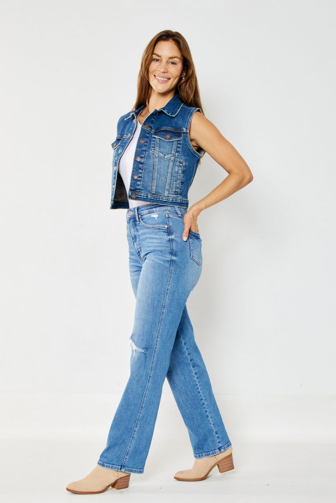 Judy Blue High Rise Tummy Control Destroyed Knee Straight Jeans JB88785
