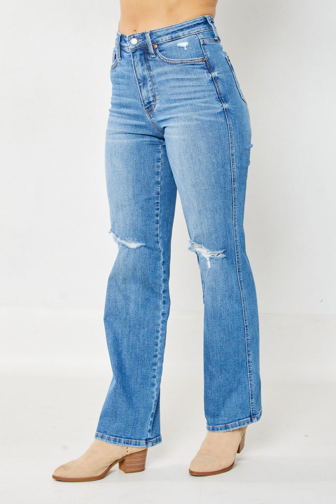 Judy Blue High Rise Tummy Control Destroyed Knee Straight Jeans JB88785