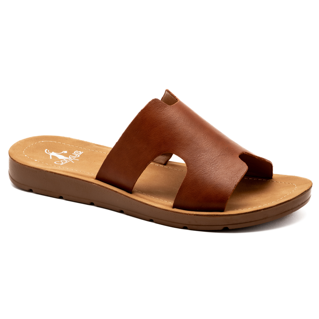 Corkys Bogalusa Wedge Sandal in Cognac Smooth