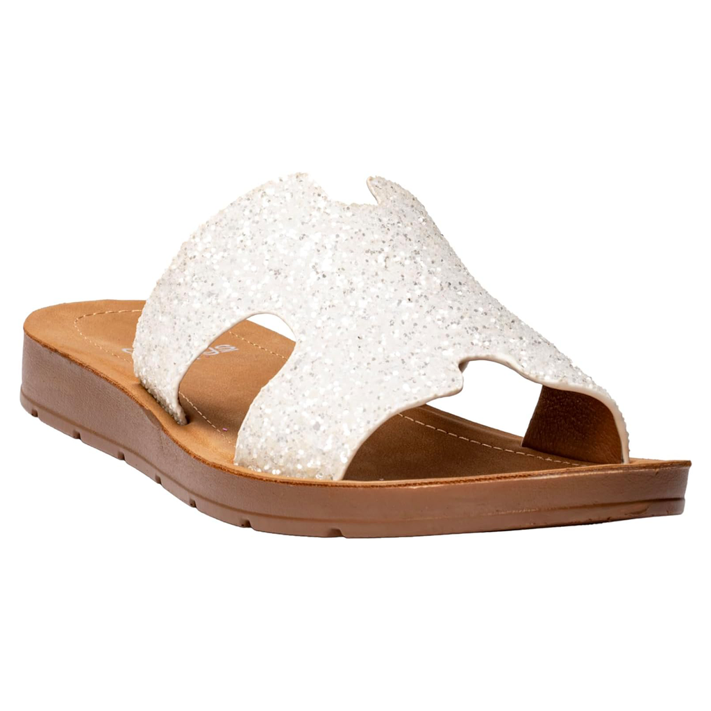 Corkys Bogalusa Wedge Sandal in White Chunky Glitter