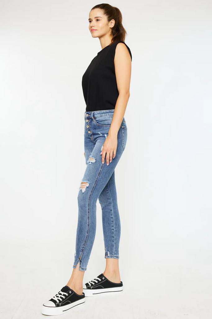 Kancan Ellington High-Rise 4-Button Ankle Skinny Jeans KC5109M