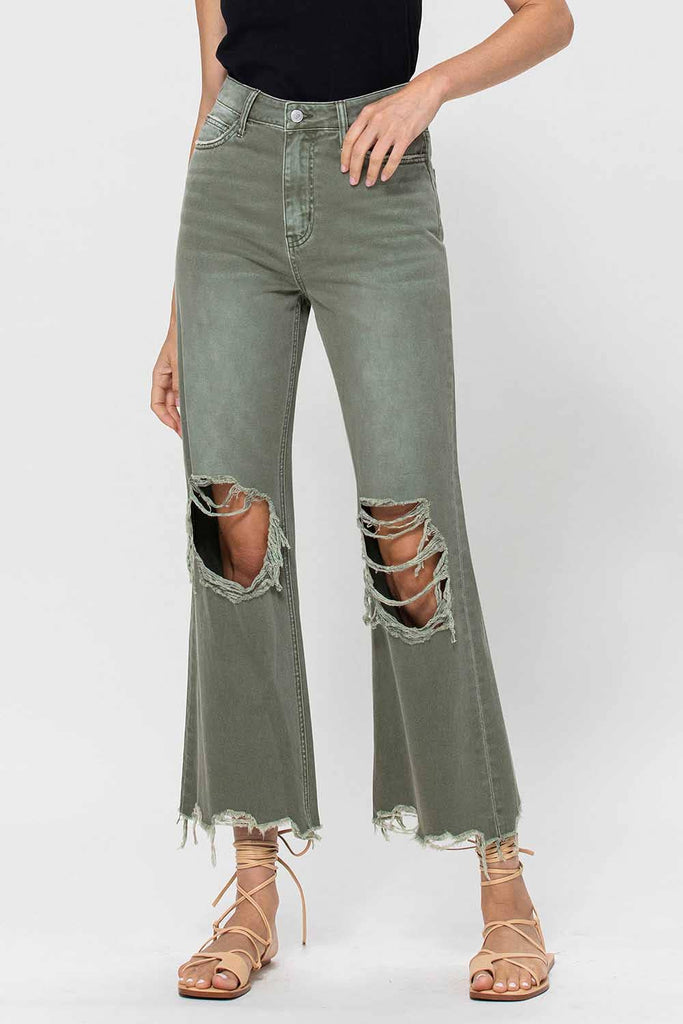 Vervet by Flying Monkey High-Rise 90S Vintage Crop Flare Jeans V2736 - Army Green