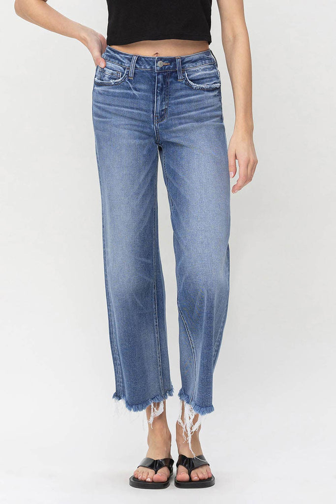 Flying Monkey High-Rise Wide Leg Cropped Jeans F5204 in Sagacity