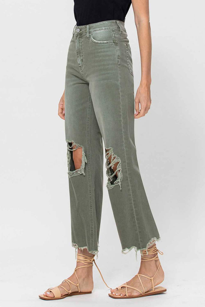 Vervet by Flying Monkey High-Rise 90S Vintage Crop Flare Jeans V2736 - Army Green