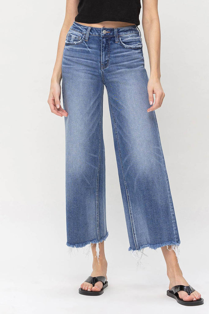 Flying Monkey High-Rise Wide Leg Cropped Jeans F5204 in Sagacity