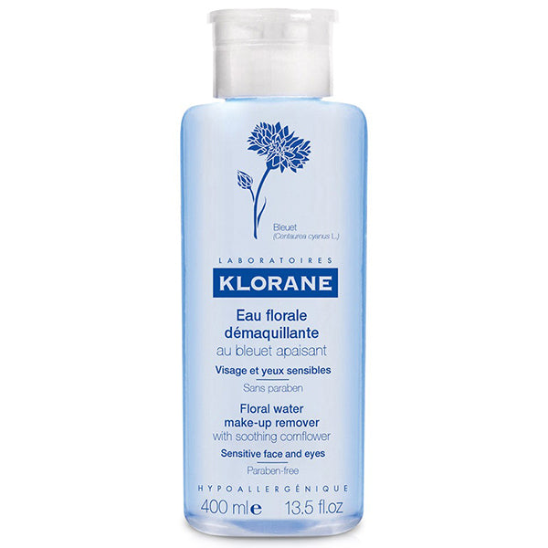 Klorane Floral Water Make-Up Remover 13.5 oz | With Soothing Cornflower | Sensitive Face & Eyes - 3282779420747