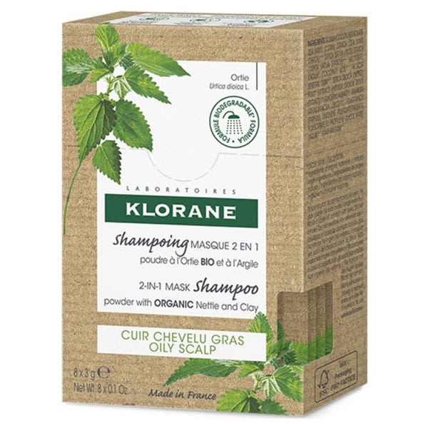 Klorane 2 In 1 Mask Shampoo Powder With Organic Nettle & Clay 8 x 0.1 oz | For Oily Scalp - 3282770142044