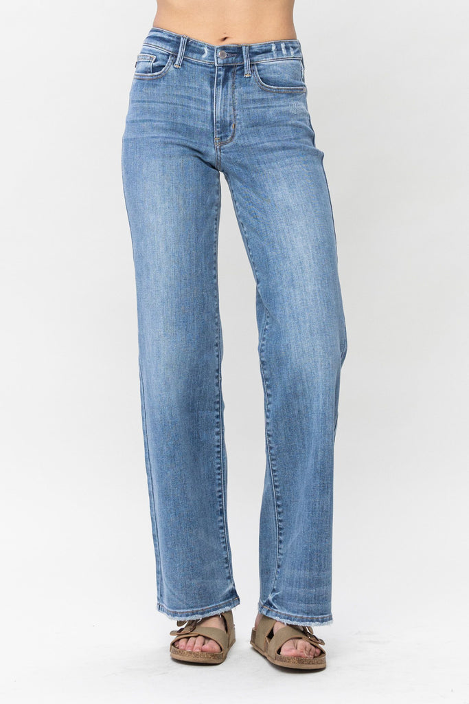 Judy Blue Mid-Rise Vintage Wash Wide Leg Jeans 82514 in Medium Blue