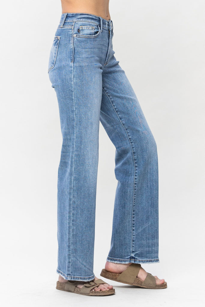 Judy Blue Mid-Rise Vintage Wash Wide Leg Jeans 82514 in Medium Blue