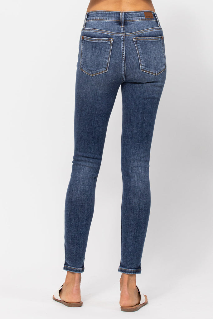 Judy Blue Mid-Rise Handsand Skinny Jeans 82252 in Medium Blue