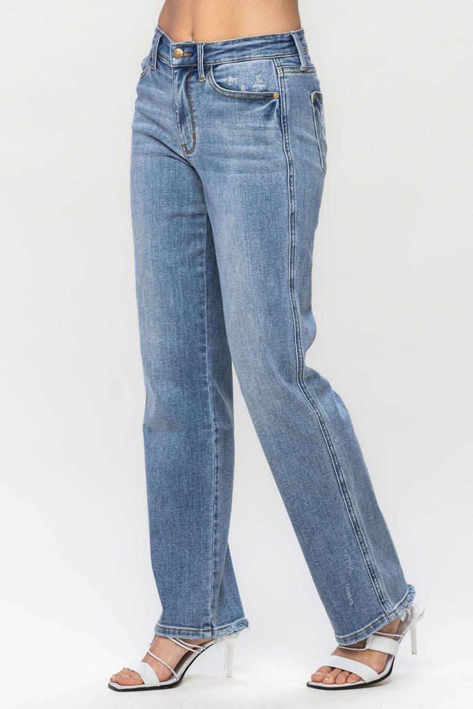 Judy Blue Mid Rise Cell Phone Pocket Dad Straight Jeans 82540
