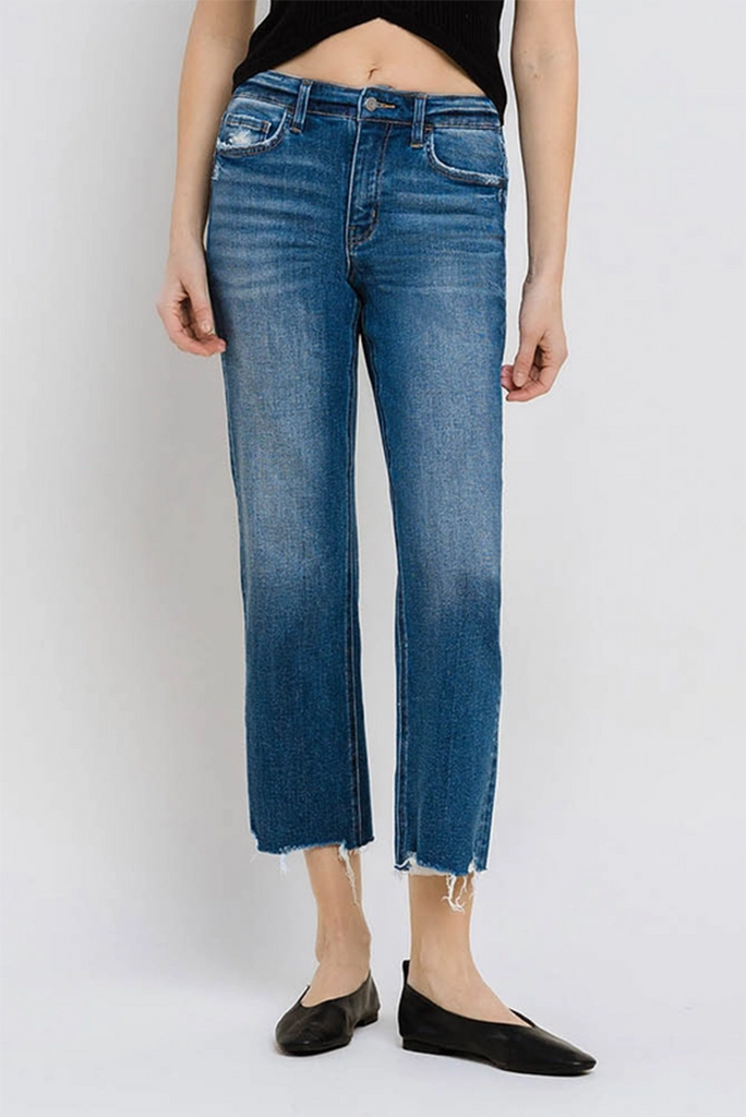 VERVET by Flying Monkey High-Rise Straight Jeans With Destroyed Hem T6224 - Gallant