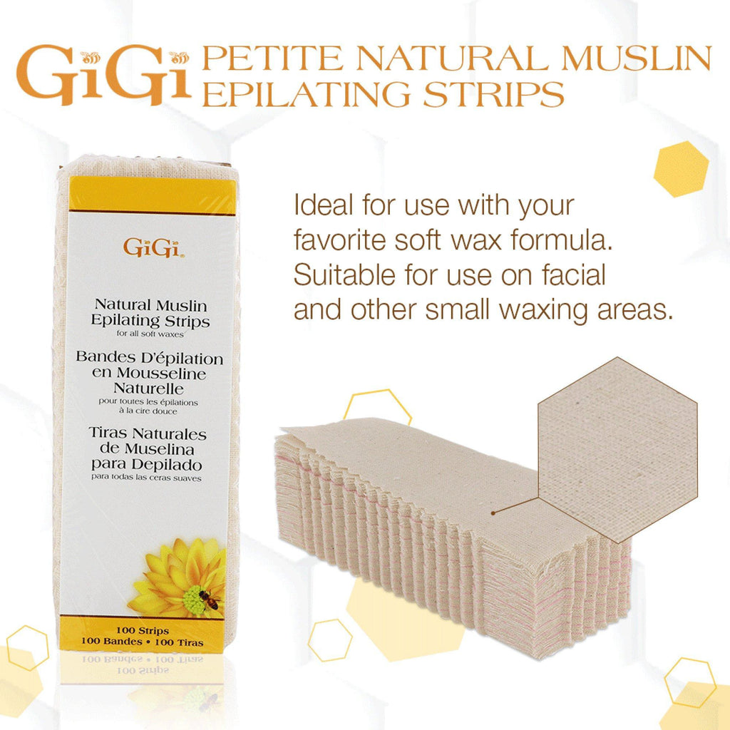 073930068006 - GiGi Large Natural Muslin Epilating Strips & Applicators - 30 Pack | For All Soft Waxes