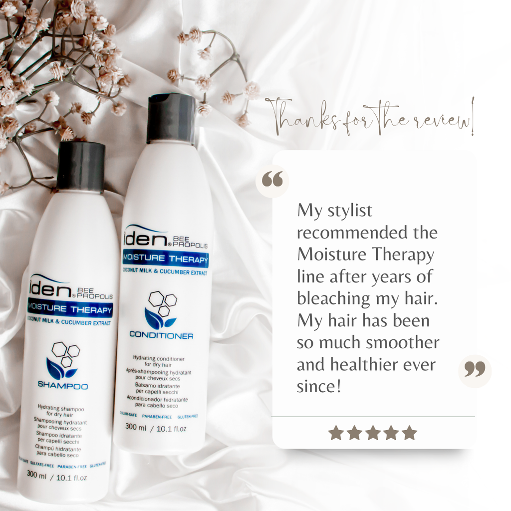 Iden Bee Propolis MOISTURE THERAPY Hydrating Shampoo, Conditioner & Hydramist Holiday Trio Kit