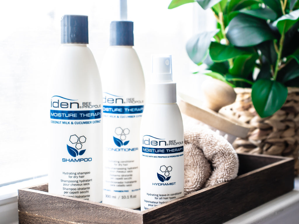 Iden Bee Propolis MOISTURE THERAPY Hydrating Shampoo, Conditioner & Hydramist Holiday Trio Kit