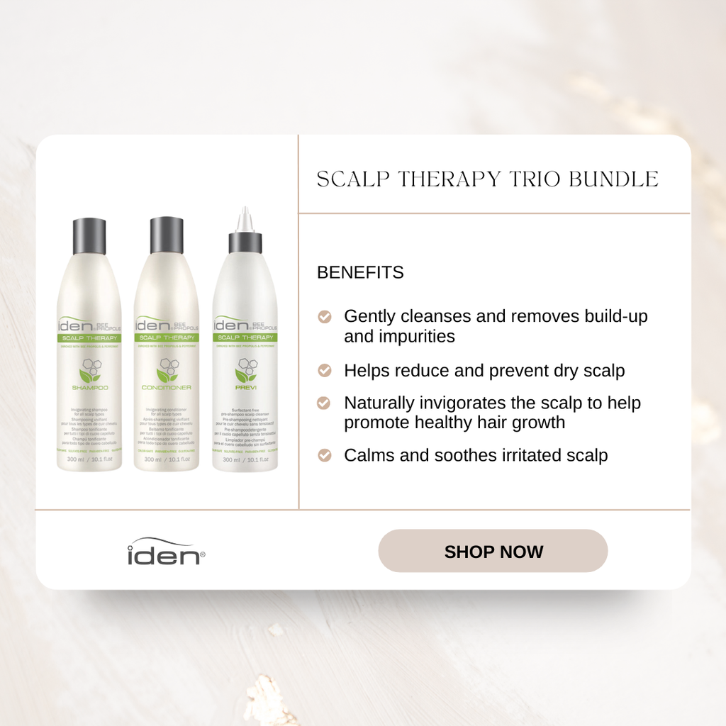 Iden Bee Propolis SCALP THERAPY Invigorating Shampoo, Conditioner & Previ Holiday Tro Kit