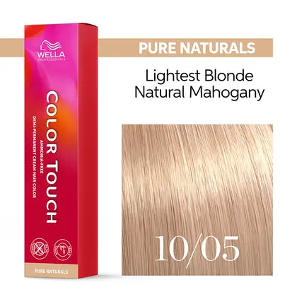 Wella Color Touch Demi-Permanent Creme Hair Color - 10/05 - 10/NRv (Lightest Blonde / Natural Mahogany)