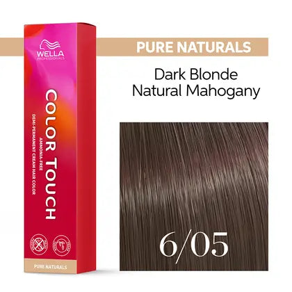 Wella Color Touch Demi-Permanent Creme Hair Color - 6/05 - 6/NRv (Dark Blonde / Natural Mahogany)