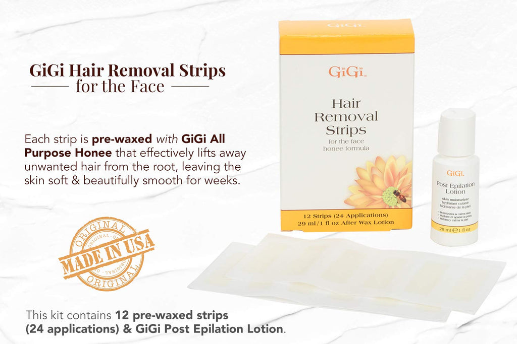 073930067009 - GiGi Hair Removal Strips - 1 oz After Wax Lotion + 12 Strips | For the Face