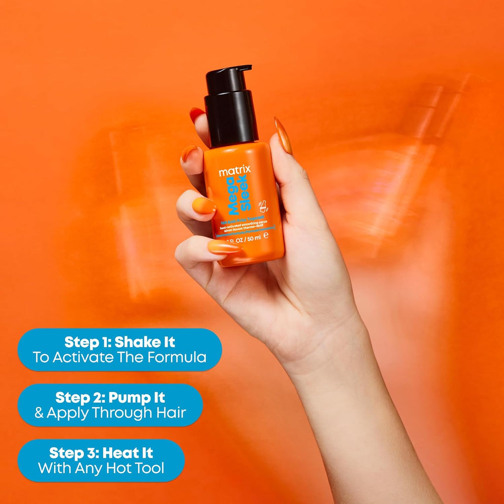 Matrix MEGA SLEEK 96H Anti-Frizz Topcoat Heat-Activated Smoothing Serum 1.69 oz / 50 ml