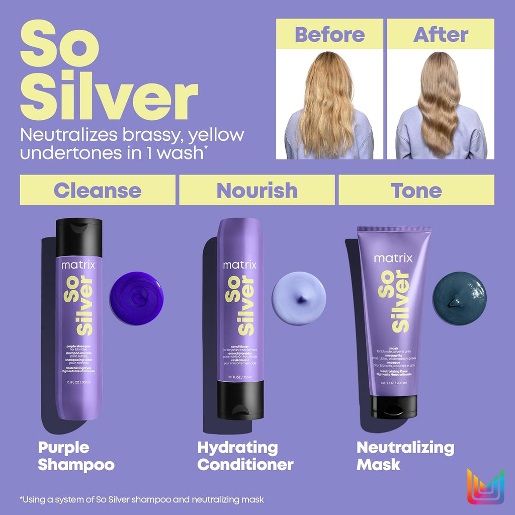 884486228055 - Matrix So Silver Purple Shampoo 10.1 oz / 300 ml | For Blonde & Silver Hair