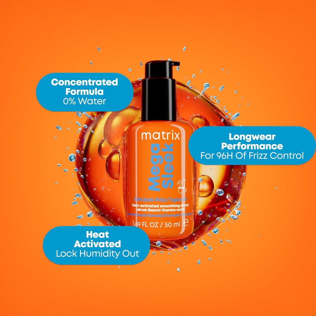 Matrix MEGA SLEEK 96H Anti-Frizz Topcoat Heat-Activated Smoothing Serum 1.69 oz / 50 ml