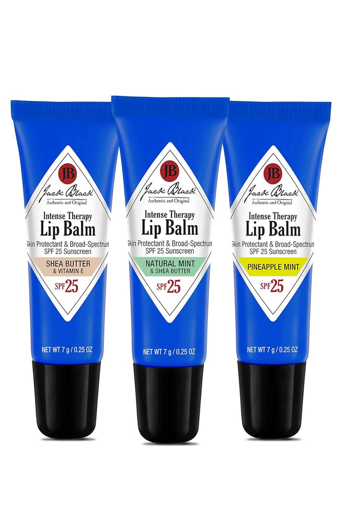 Jack Black LIP BALM TRIO Intense Therapy Lip Balm SPF 25 0.25 oz / 7 g - Natural Mint + Shea Butter + Pineapple Mint