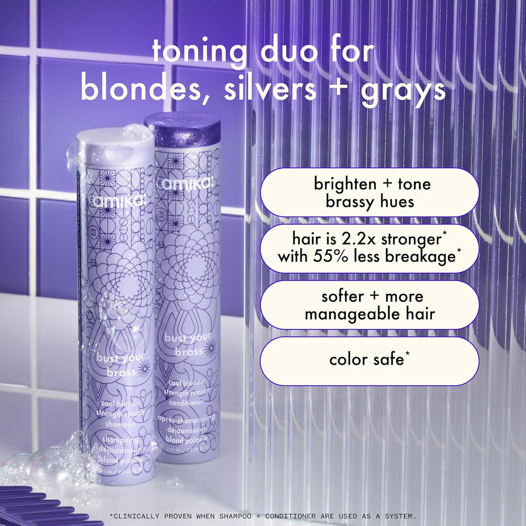 Amika BUST YOUR BRASS Cool Blonde Strength Repair Conditioner 9.2 oz / 275 ml