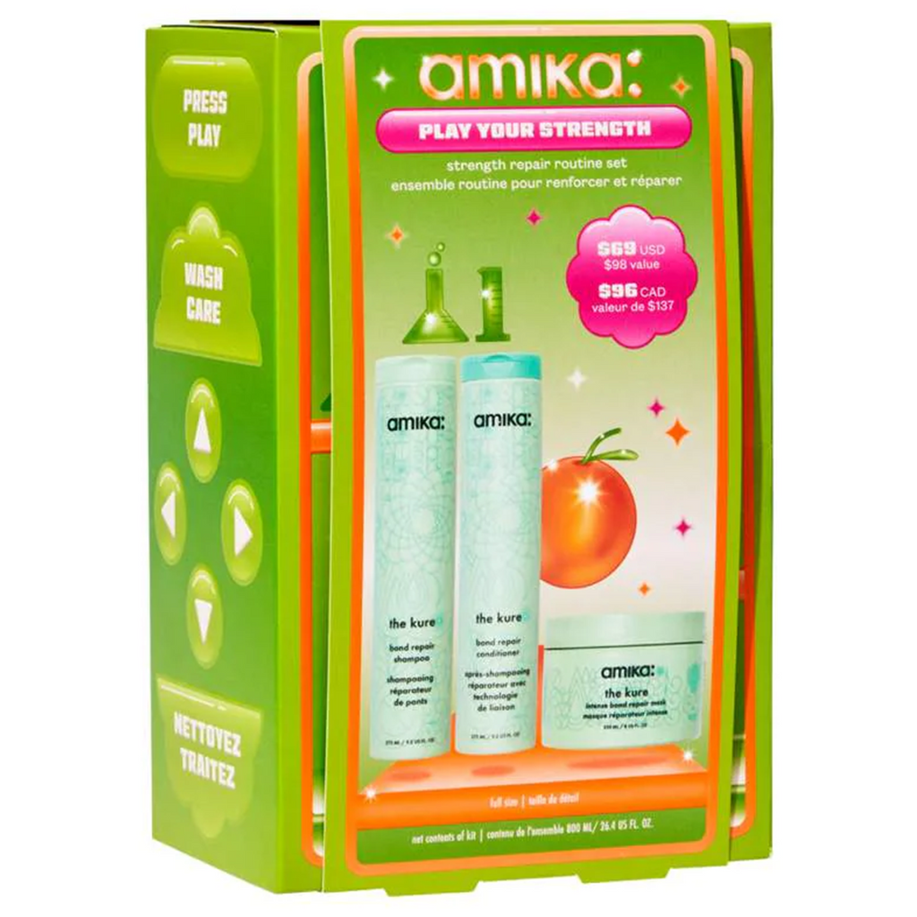 840117812154 - Amika Play Your Strength Gift Holiday Kit | The Kure Bond Repair Shampoo, Conditioner & Mask