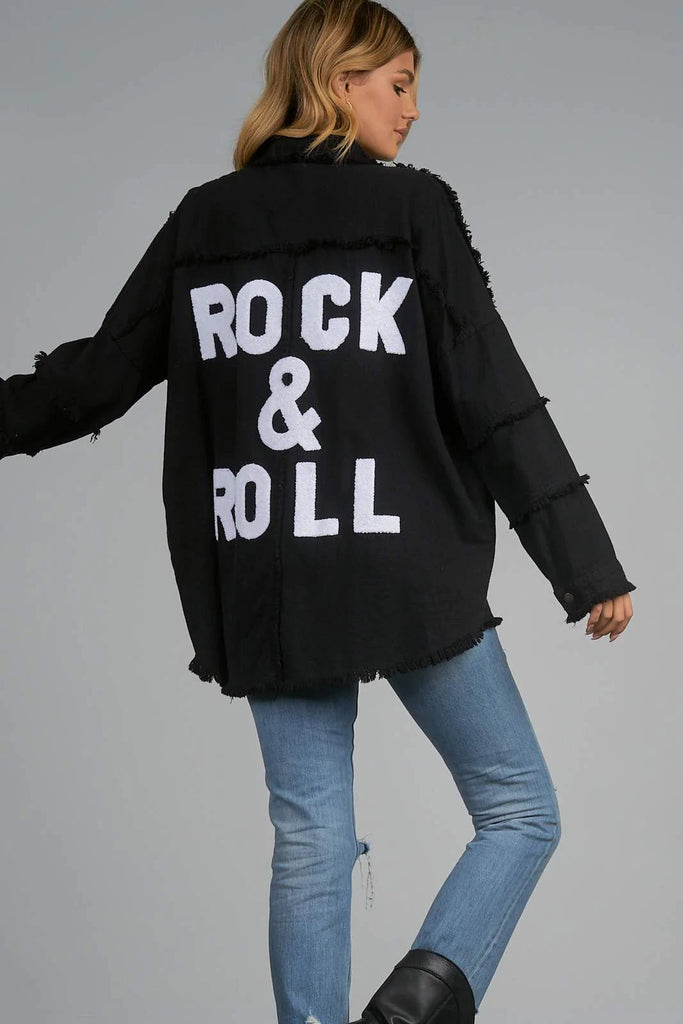Elan Rock and Roll Distressed Oversized Devan Jacket DE8121 - Black