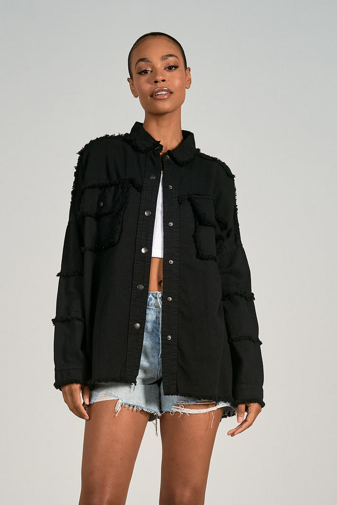 Elan Rock and Roll Distressed Oversized Devan Jacket DE8121 - Black