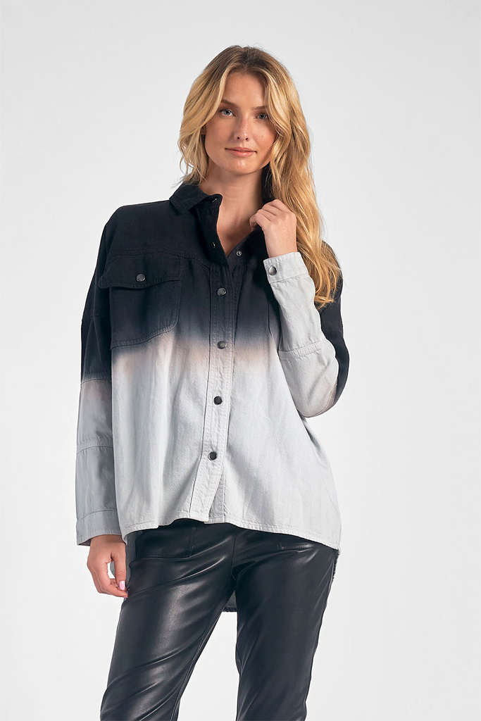 Elan Rock and Roll Distressed Oversized Devan Jacket DE8121 - Black Grey Dip Dyed