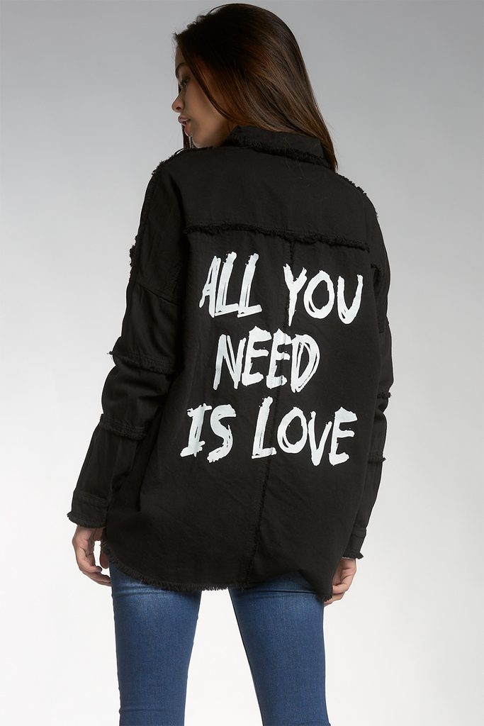 Elan All You Need Is Love Distressed Oversized Devan Jacket DEP8121 - Black