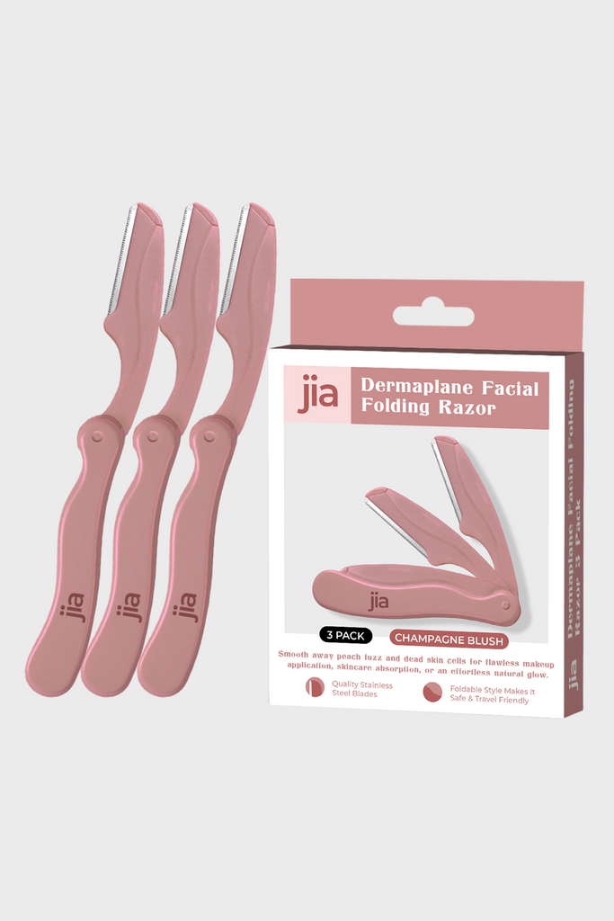 Jia Dermaplane Facial Folding Razor 3 Pack in Champagne Blush