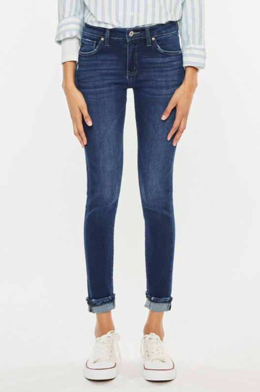 Kancan Kennedy Mid-Rise Ankle Skinny Jeans With Cuffed Hem KC7321D