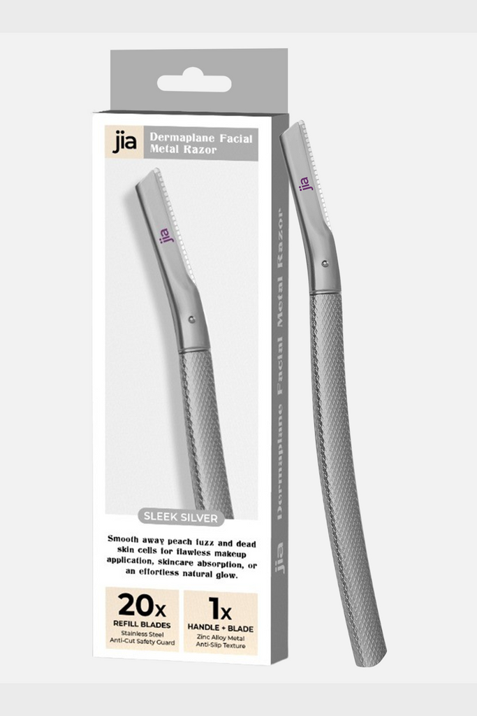 Jia Dermaplane Facial Metal Razor in Sleek Silver