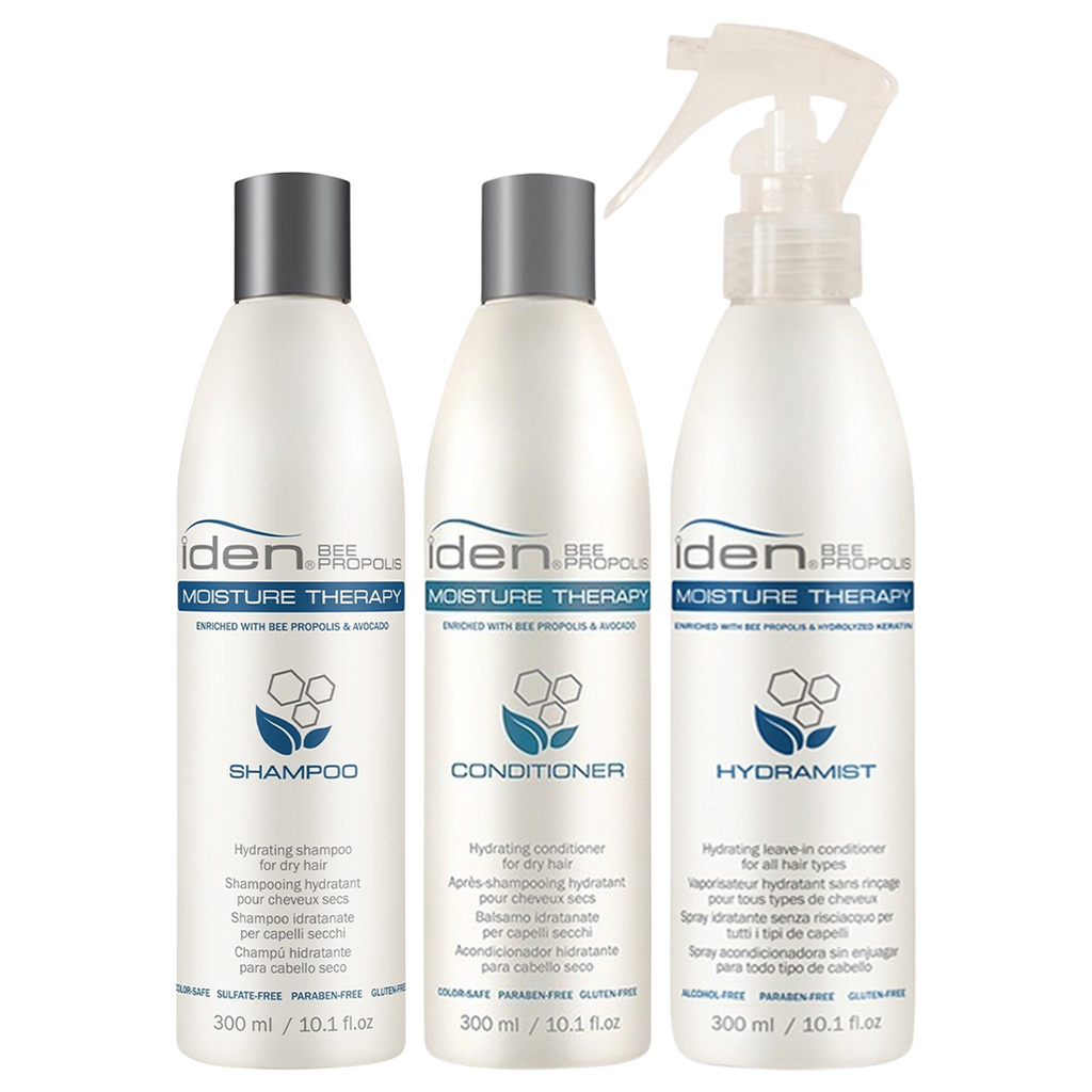 Iden Bee Propolis MOISTURE THERAPY Hydrating Shampoo, Conditioner & Hydramist Holiday Trio Kit