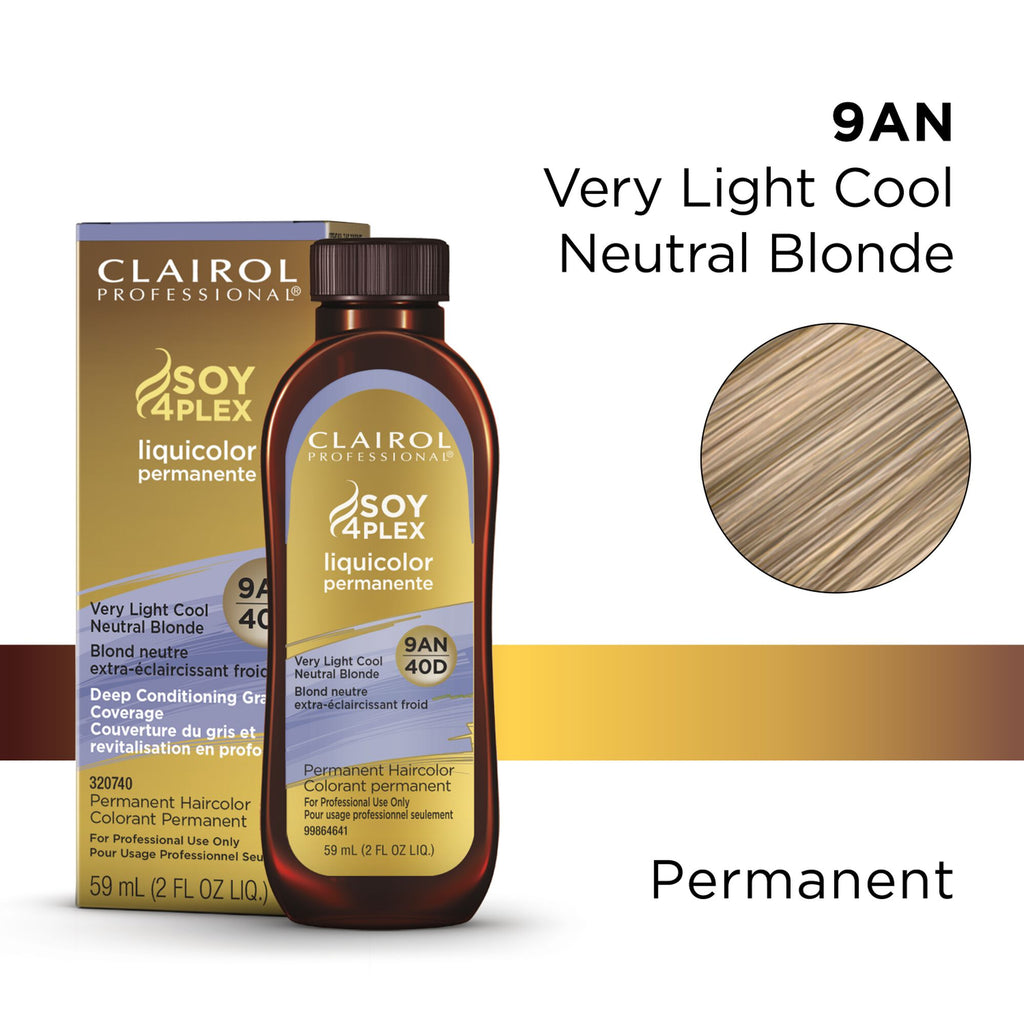 070018109576 - Clairol Professional Soy4Plex LiquiColor Permanent Hair Color - 9AN | 40D (Very Light Cool Neutral Blonde)