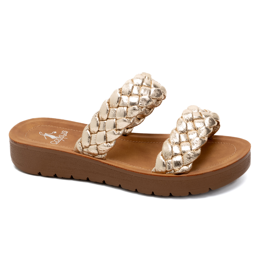 Corkys Wind It Up Wedge Sandal in Gold