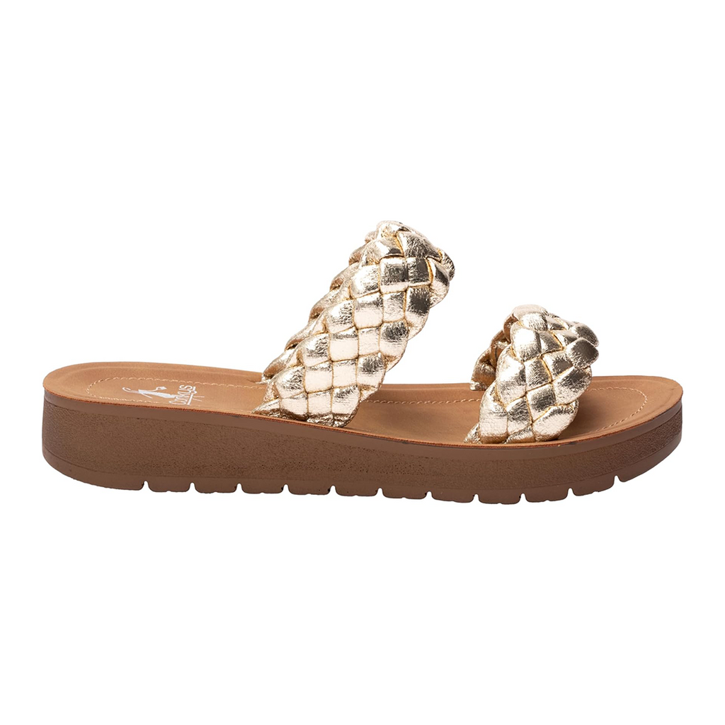 Corkys Wind It Up Wedge Sandal in Gold