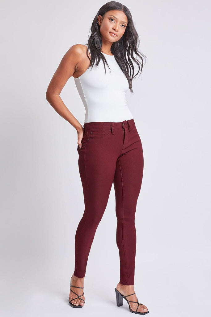 YMI Hyperstretch Forever Color Mid-Rise Skinny Pants in Dark Wine