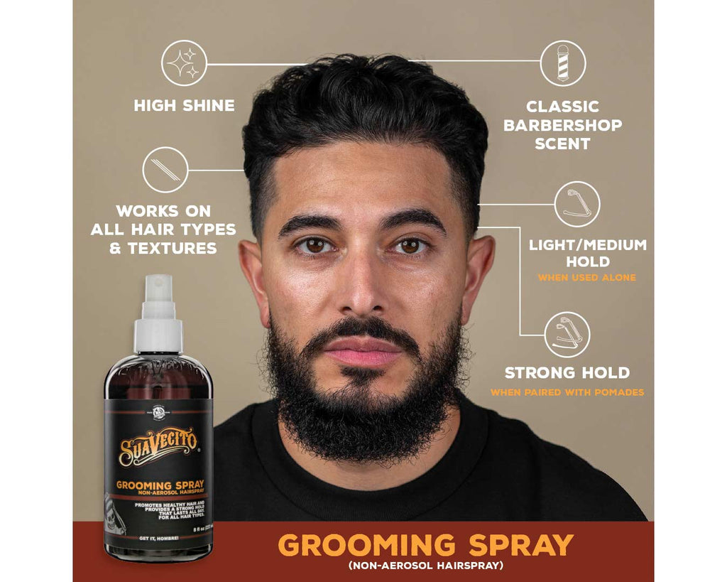 859896004025 - Suavecito Grooming Spray 8 oz / 237 ml | Medium Shine / Strong Hold | Non-Aerosol Hairspray
