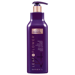 Front view of Leaf and Flower Instant Curl Refresh Shampoo 33.6 oz liter bottle against a clean background.