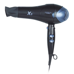 Front view of the X5 SUPERLITE Turbo Professional Hair Dryer Model 7015 showing the sleek ergonomic body and controls against a clean background.