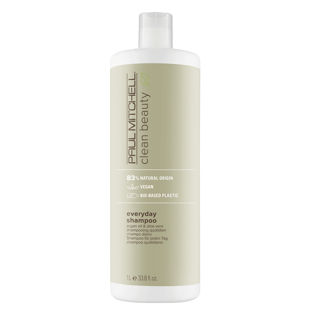 Paul Mitchell Clean Beauty Everyday Shampoo Liter | Argan Oil & Aloe Vera | 83% Natural Origin | Vegan | Bio-Based Plastic - 9531131795