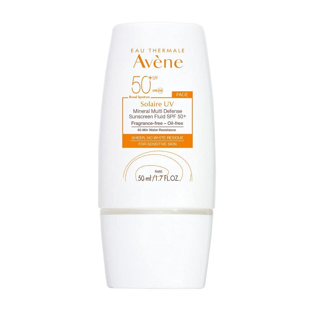 Avene Solaire UV Mineral Multi-Defense Sunscreen Fluid 50+ 1.7 oz | Clean Formula Sunscreen for Sensitive Skin | Reef Friendly | Sheer | Non-Whitening | Antioxidant Protection - 364760724010