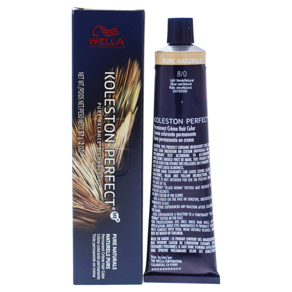 8/0 Light Blonde Natural - Wella Koleston Perfect Permanent Creme Haircolor 2 oz - 3614226891839